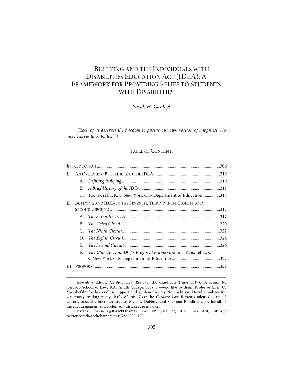 Bullying and the Individuals with Disabilities Education Act (Idea): a Framework for Providing Relief to Students with Disabilities