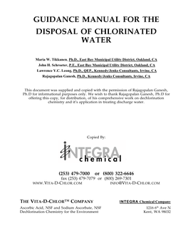 Guidance Manual for the Disposal of Chlorinated Water