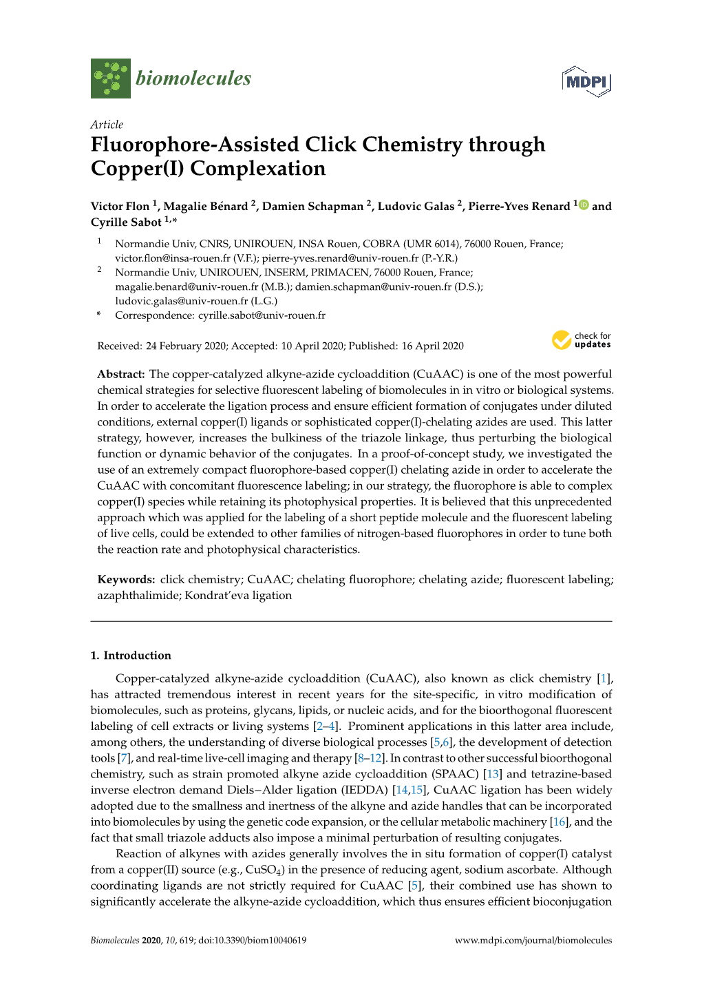 Fluorophore-Assisted Click Chemistry Through Copper(I) Complexation