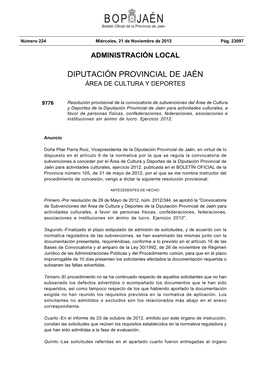 Diputación Provincial De Jaén Área De Cultura Y Deportes