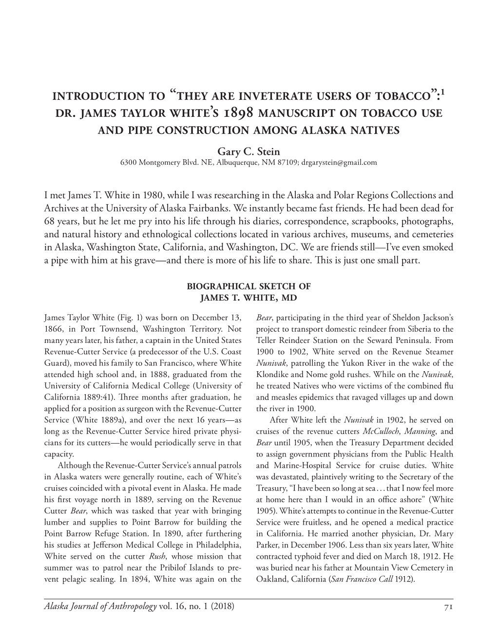 Dr. James Taylor White's 1898 Manuscript on Tobacco