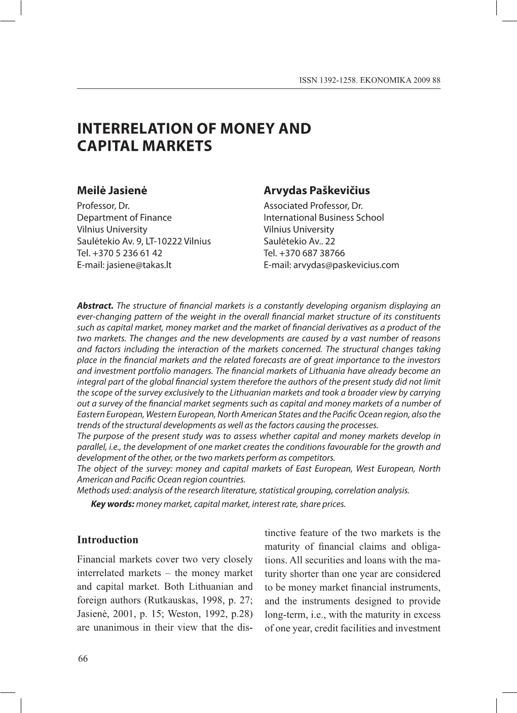 Interrelation of Money and Capital Markets