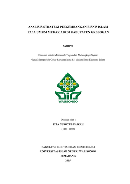 Analisis Strategi Pengembangan Bisnis Islam Pada Umkm Mekar Abadi Kabupaten Grobogan