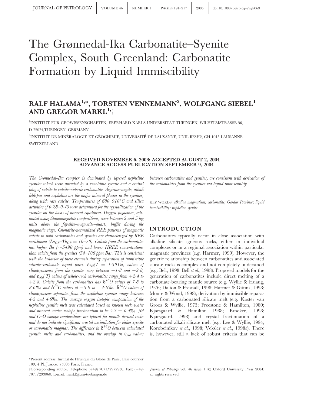 The Grønnedal-Ika Carbonatite–Syenite Complex, South Greenland: Carbonatite Formation by Liquid Immiscibility