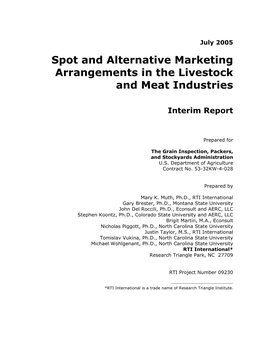 Spot and Alternative Marketing Arrangements in the Livestock and Meat Industries