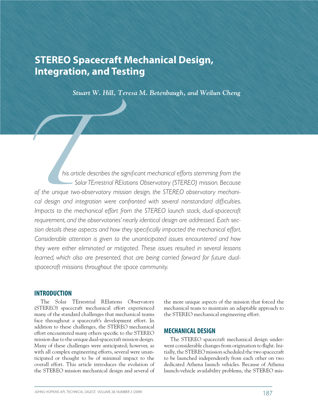 TSTEREO Spacecraft Mechanical Design, Integration, and Testing