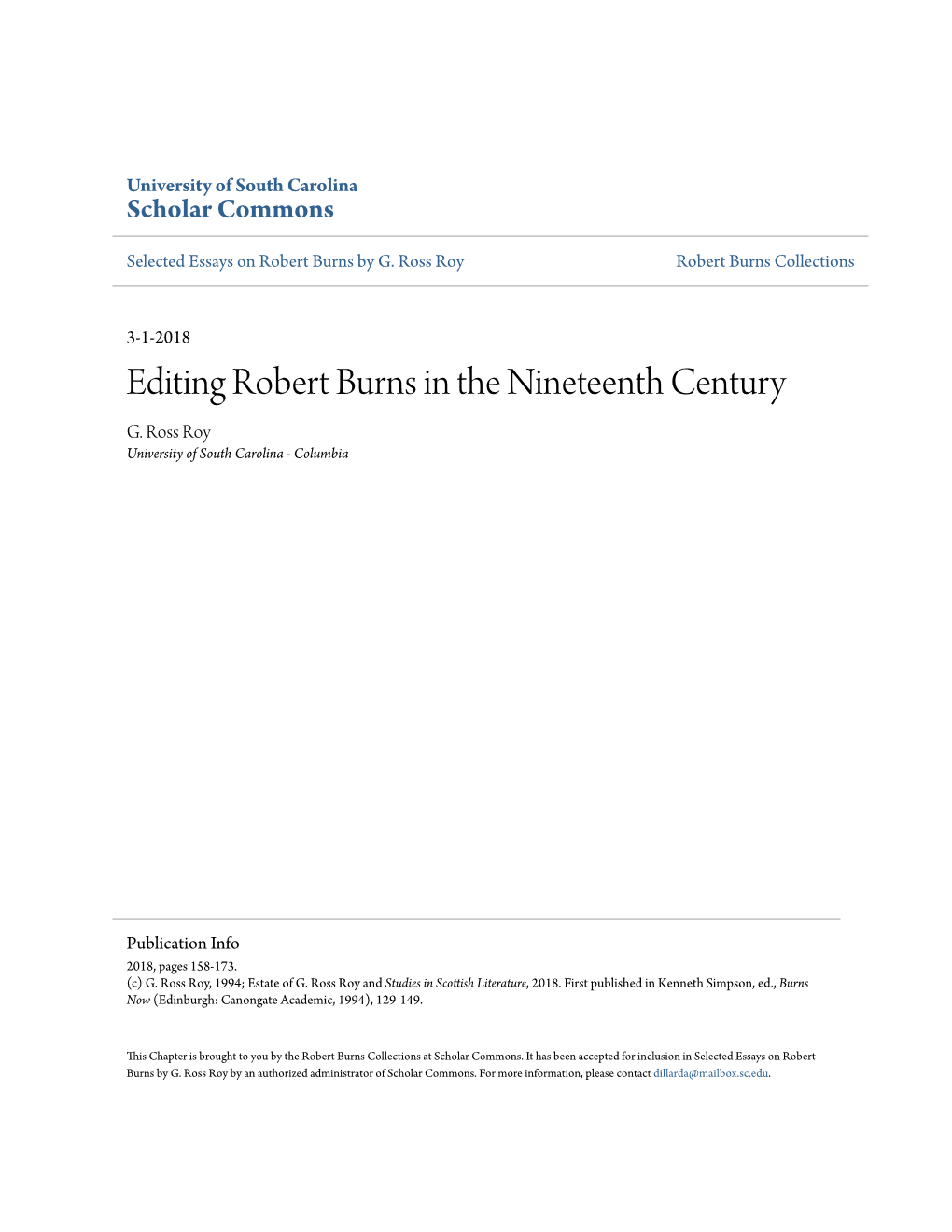 Editing Robert Burns in the Nineteenth Century G