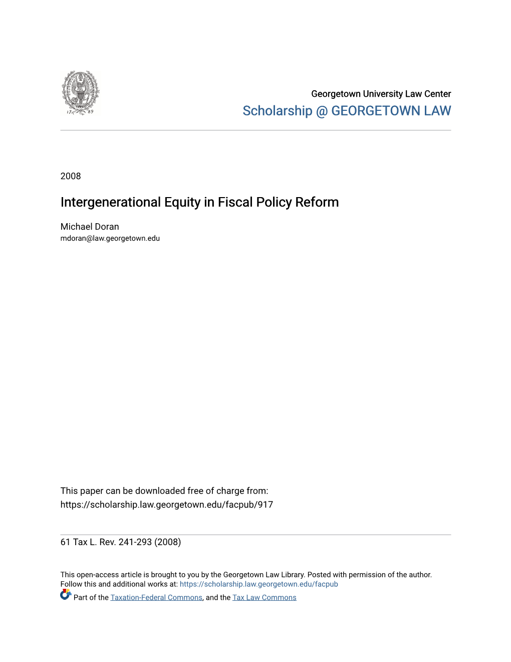 Intergenerational Equity in Fiscal Policy Reform