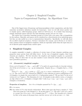 Chapter 2: Simplicial Complex Topics in Computational Topology: an Algorithmic View