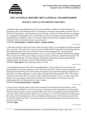 2012 National History Bee National Championships Round 5: (Non-US 1933-Present History)