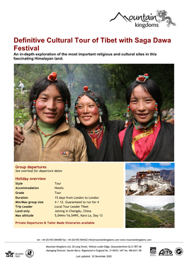 2021 Definitive Cultural Tour of Tibet with Saga