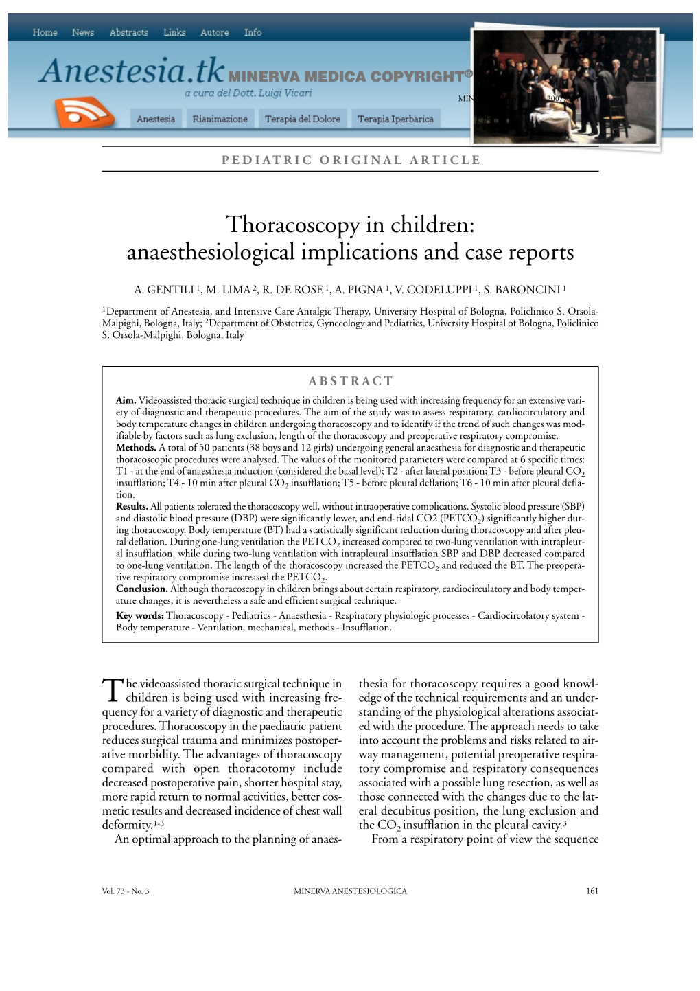 Thoracoscopy in Children: Anaesthesiological Implications and Case Reports