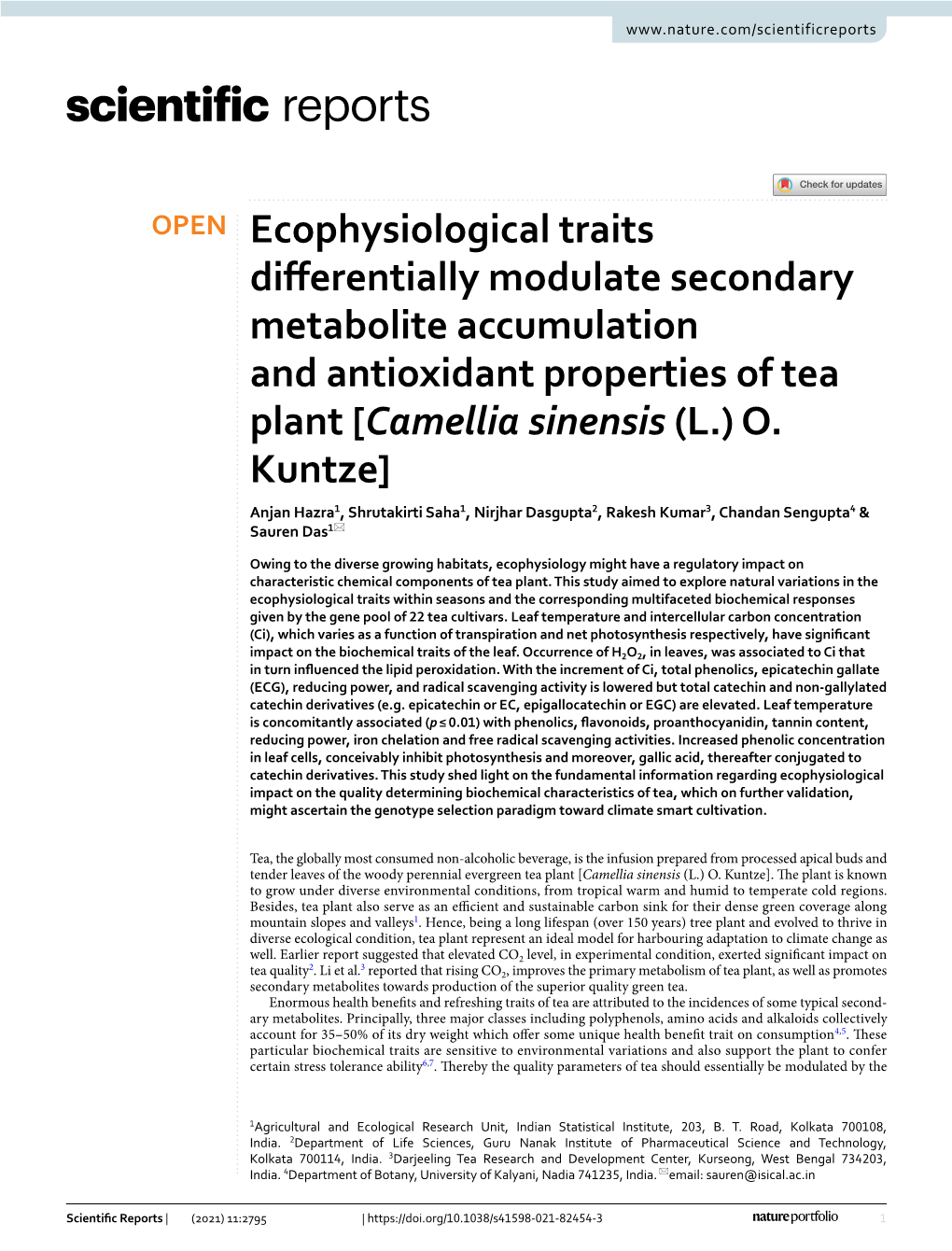 Ecophysiological Traits Differentially Modulate Secondary Metabolite