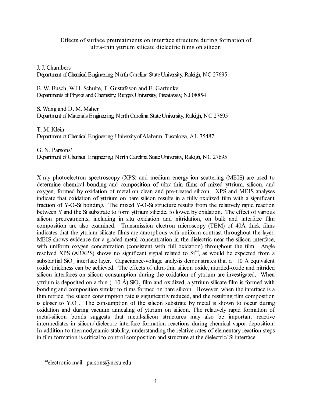 Interface Reactions During Yttrium Silicate Formation on Silicon