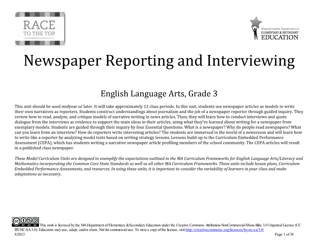 ELA Grade 3 Newspaper Reporting and Interviewing