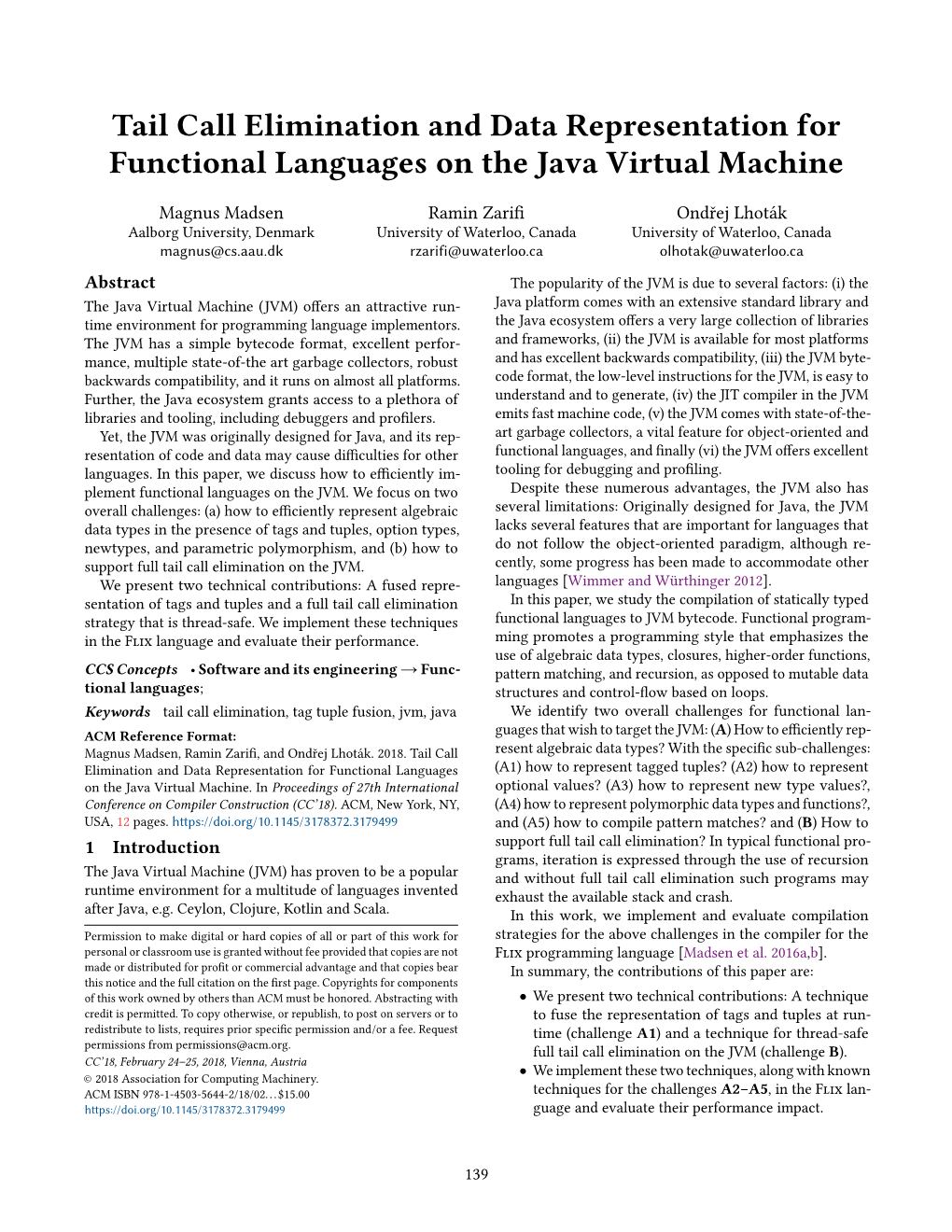 Tail Call Elimination and Data Representation for Functional Languages on the Java Virtual Machine
