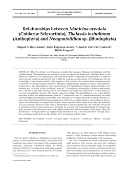Relationships Between Manicina Areolata (Cnidaria: Scleractinia), Thalassia Testudinum (Anthophyta) and Neogoniolithon Sp