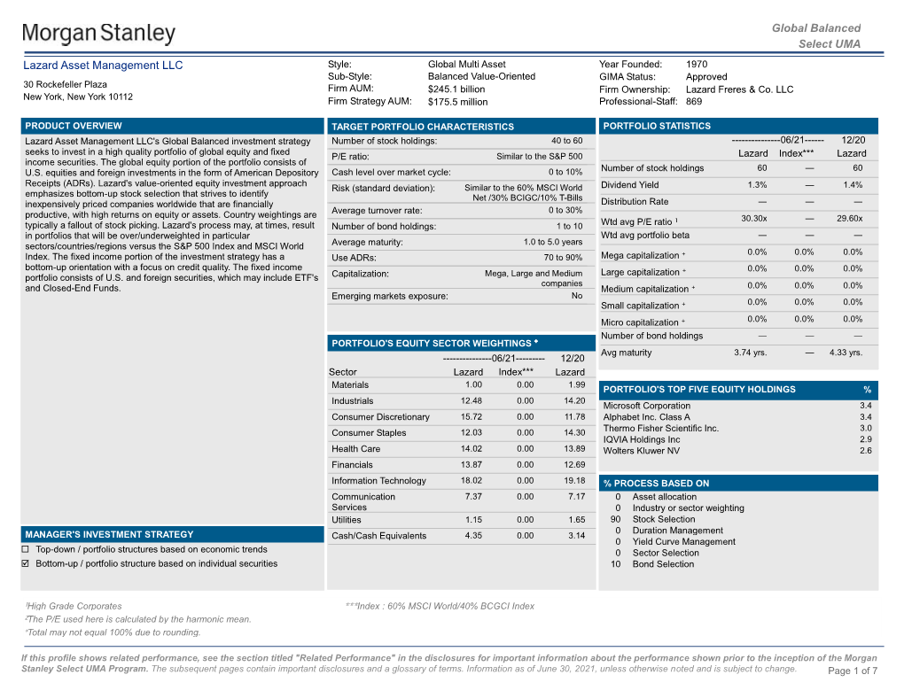 Global Balanced Select UMA Lazard Asset Management