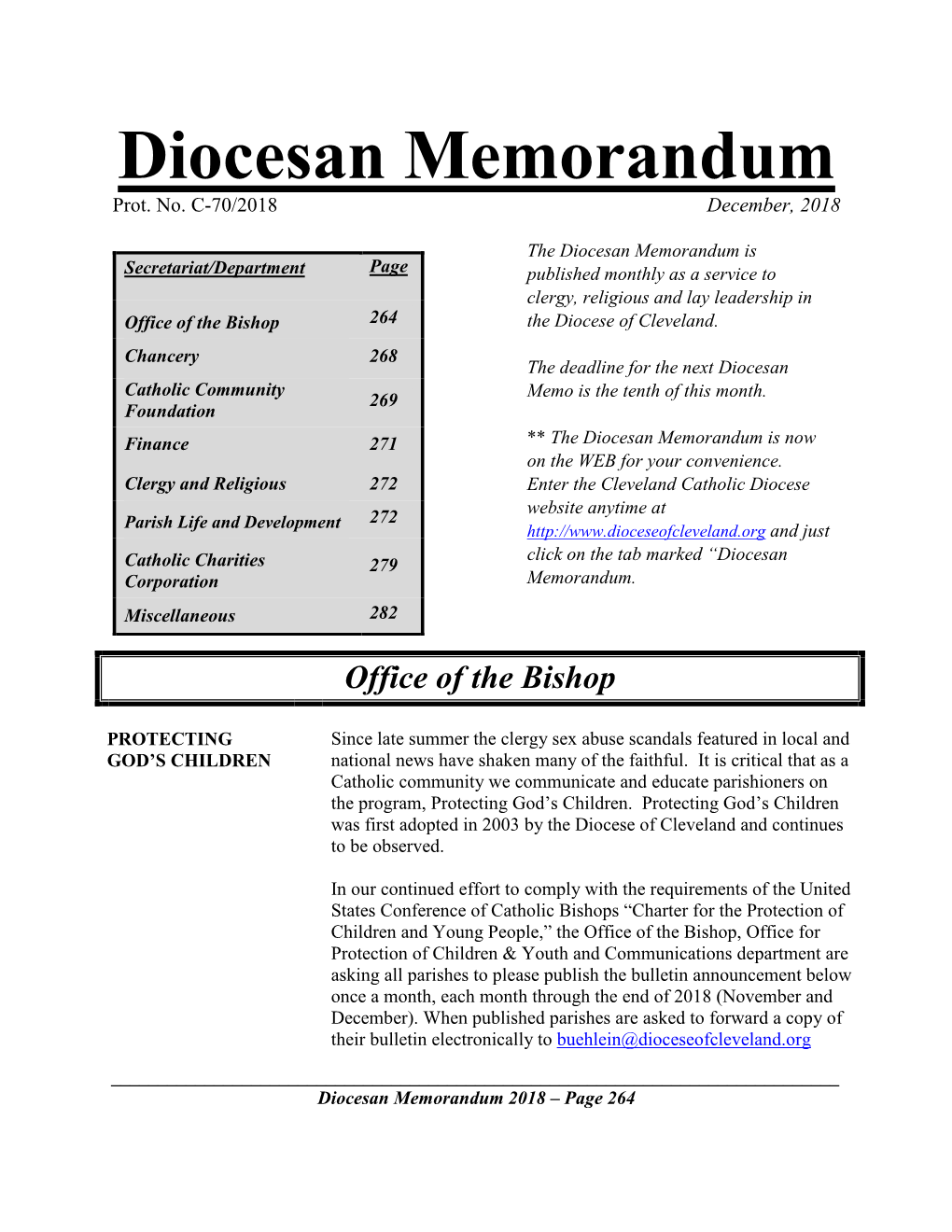 Diocesan Memorandum Prot