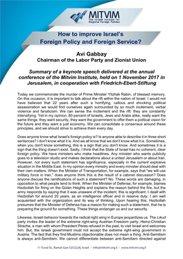 How to Improve Israel's Foreign Policy and Foreign Service?