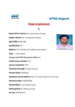 NTSC-Aligarh Wage Employment 1