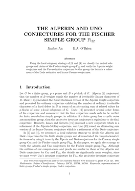THE ALPERIN and UNO CONJECTURES for the FISCHER SIMPLE GROUP Fi22