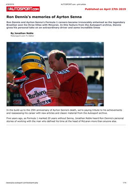 Ron Dennis's Memories of Ayrton Senna