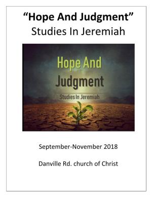 “Hope and Judgment” Studies in Jeremiah
