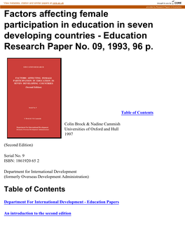 Factors Affecting Female Participation in Education in Seven Developing Countries - Education Research Paper No
