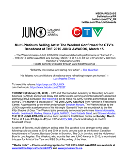 Multi-Platinum Selling Artist the Weeknd Confirmed for CTV's