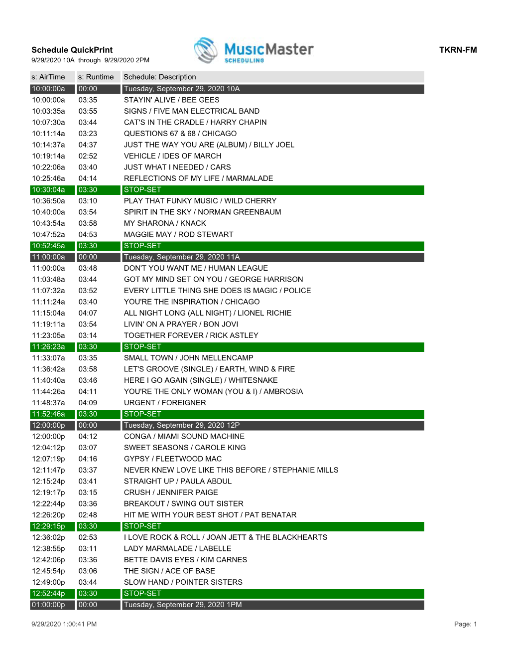 Schedule Quickprint TKRN-FM