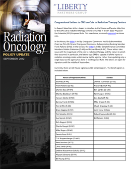 Congressional Letters to CMS on Cuts to Radiation Therapy Centers