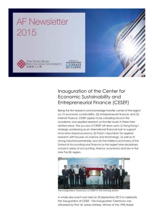 Inauguration of the Center for Economic Sustainability and Entrepreneurial Finance (CESEF)