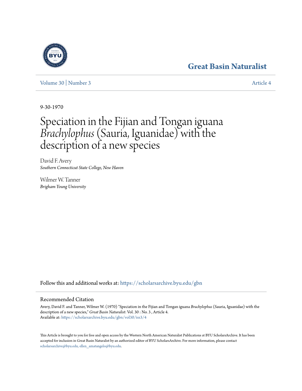 Speciation in the Fijian and Tongan Iguana Brachylophus (Sauria, Iguanidae) with the Description of a New Species David F