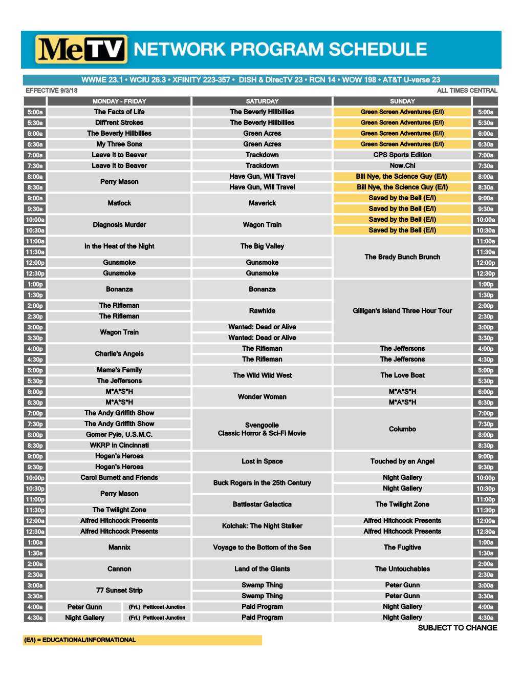 WWME 23.1 • WCIU 26.3 • XFINITY 223-357 • DISH & Directv 23