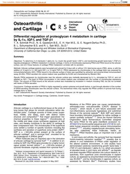 Differential Regulation of Proteoglycan 4 Metabolism in Cartilage by IL-1A, IGF-I, and TGF-B1 T
