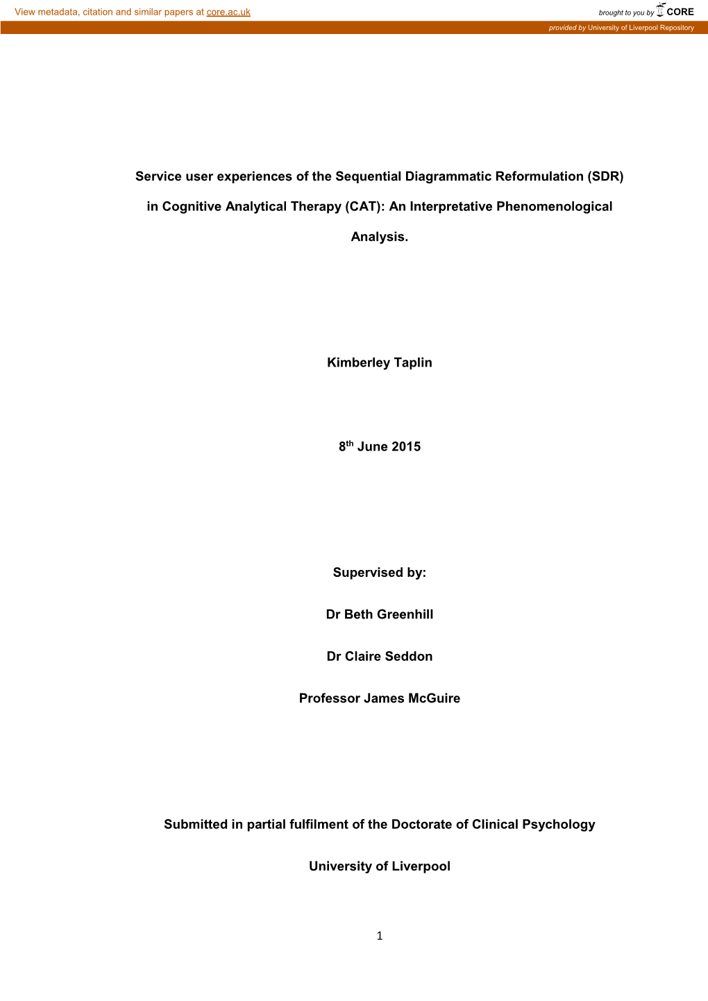 SDR) in Cognitive Analytical Therapy (CAT