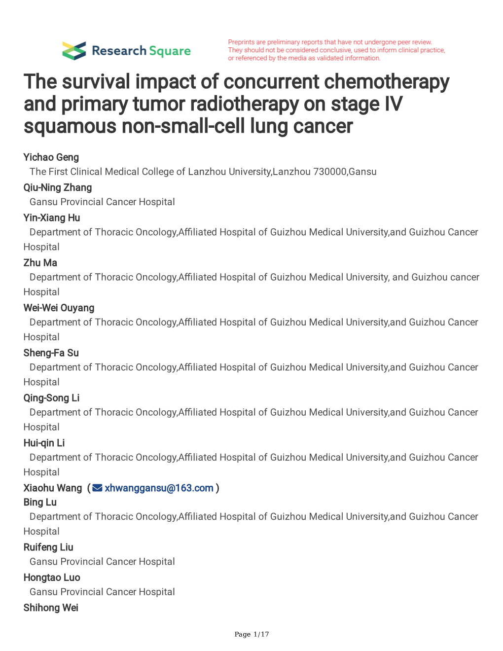 The Survival Impact of Concurrent Chemotherapy and Primary Tumor Radiotherapy on Stage IV Squamous Non-Small-Cell Lung Cancer