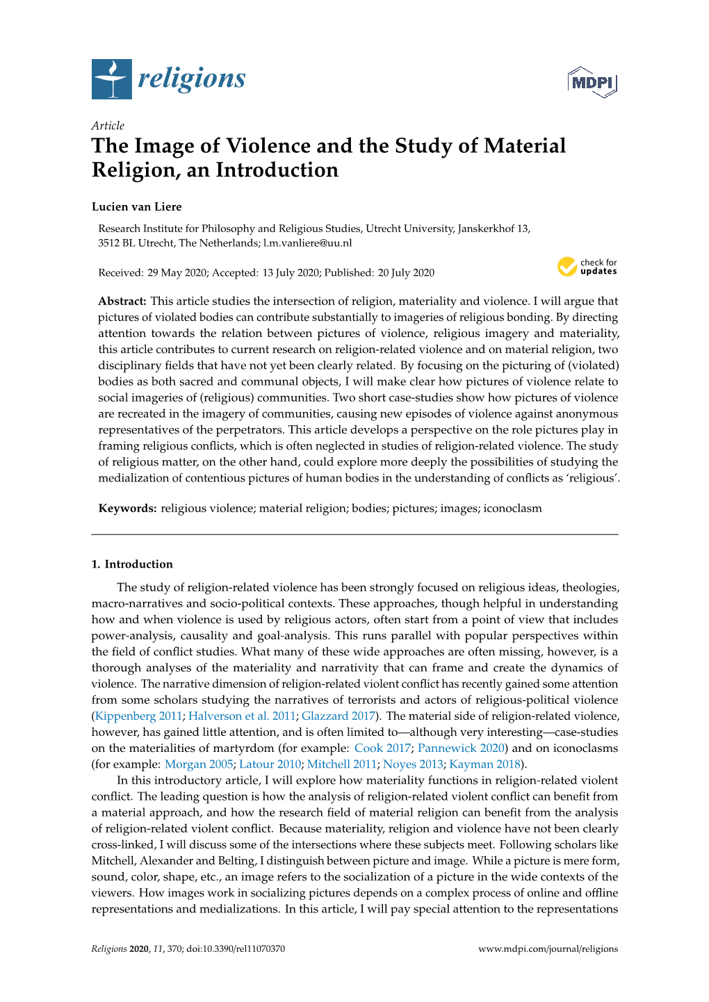 The Image of Violence and the Study of Material Religion, an Introduction