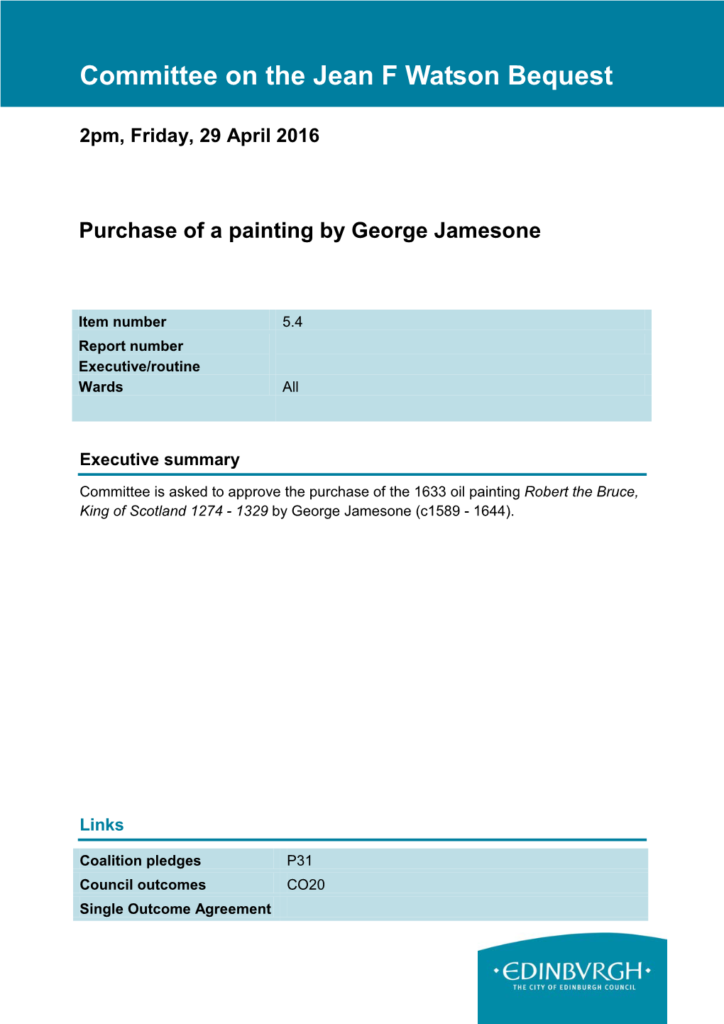 Report Purchase of a Painting by George Jamesone