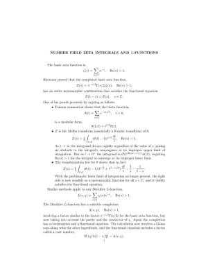 NUMBER FIELD ZETA INTEGRALS and L-FUNCTIONS the Basic Zeta