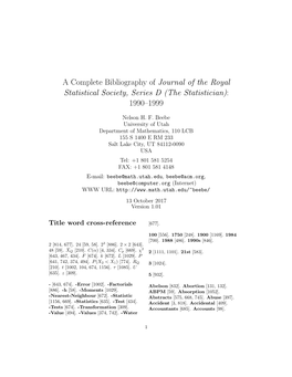 A Complete Bibliography of Journal of the Royal Statistical Society, Series D (The Statistician): 1990–1999