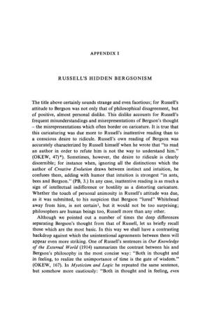 RUSSELL's HIDDEN BERGSONISM the Title Above Certainly Sounds