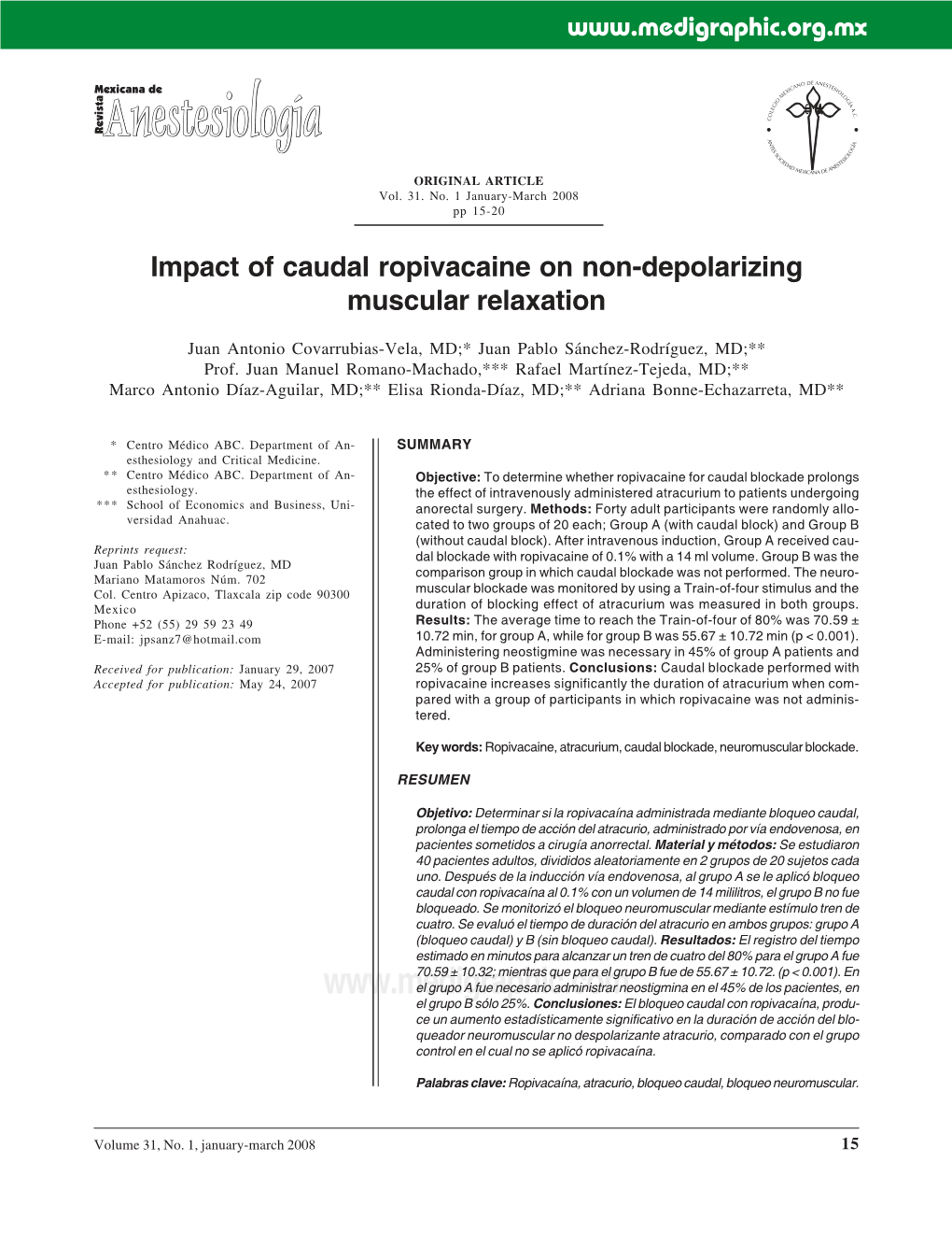 Impact of Caudal Ropivacaine on Non-Depolarizing Muscular Relaxation
