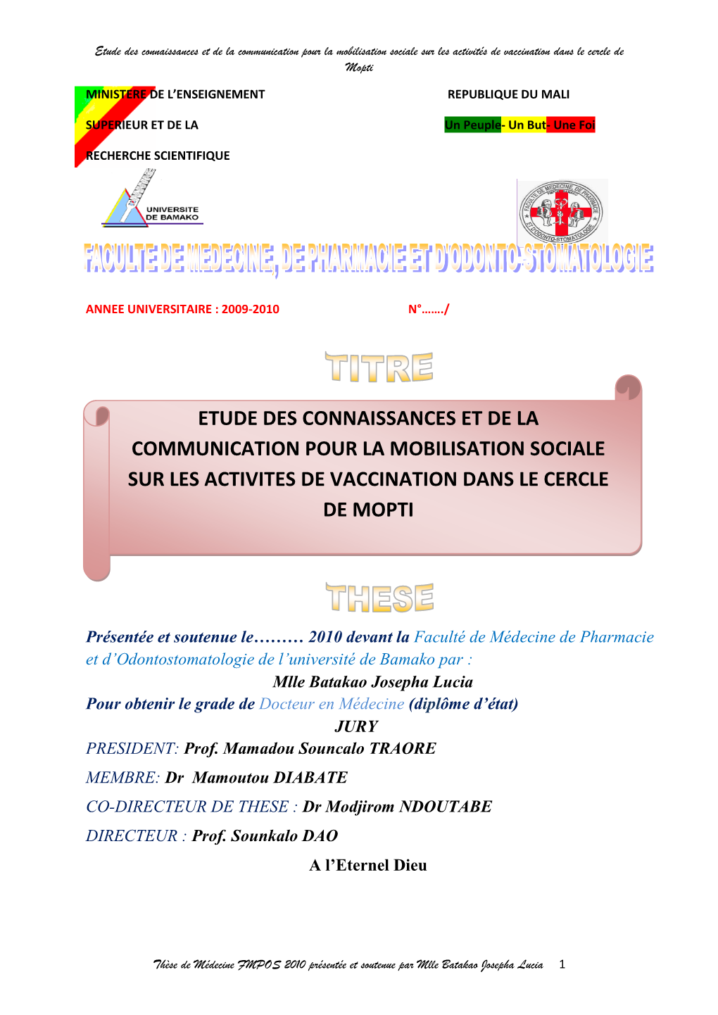 Etude Des Connaissances Et De La Communication Pour La Mobilisation Sociale Sur Les Activités De Vaccination Dans Le Cercle De Mopti