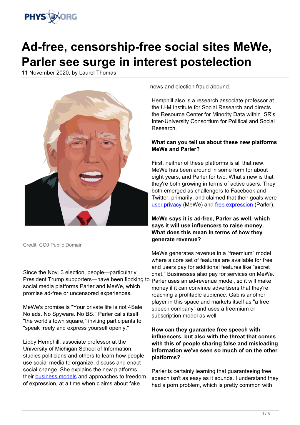 Ad-Free, Censorship-Free Social Sites Mewe, Parler See Surge in Interest Postelection 11 November 2020, by Laurel Thomas