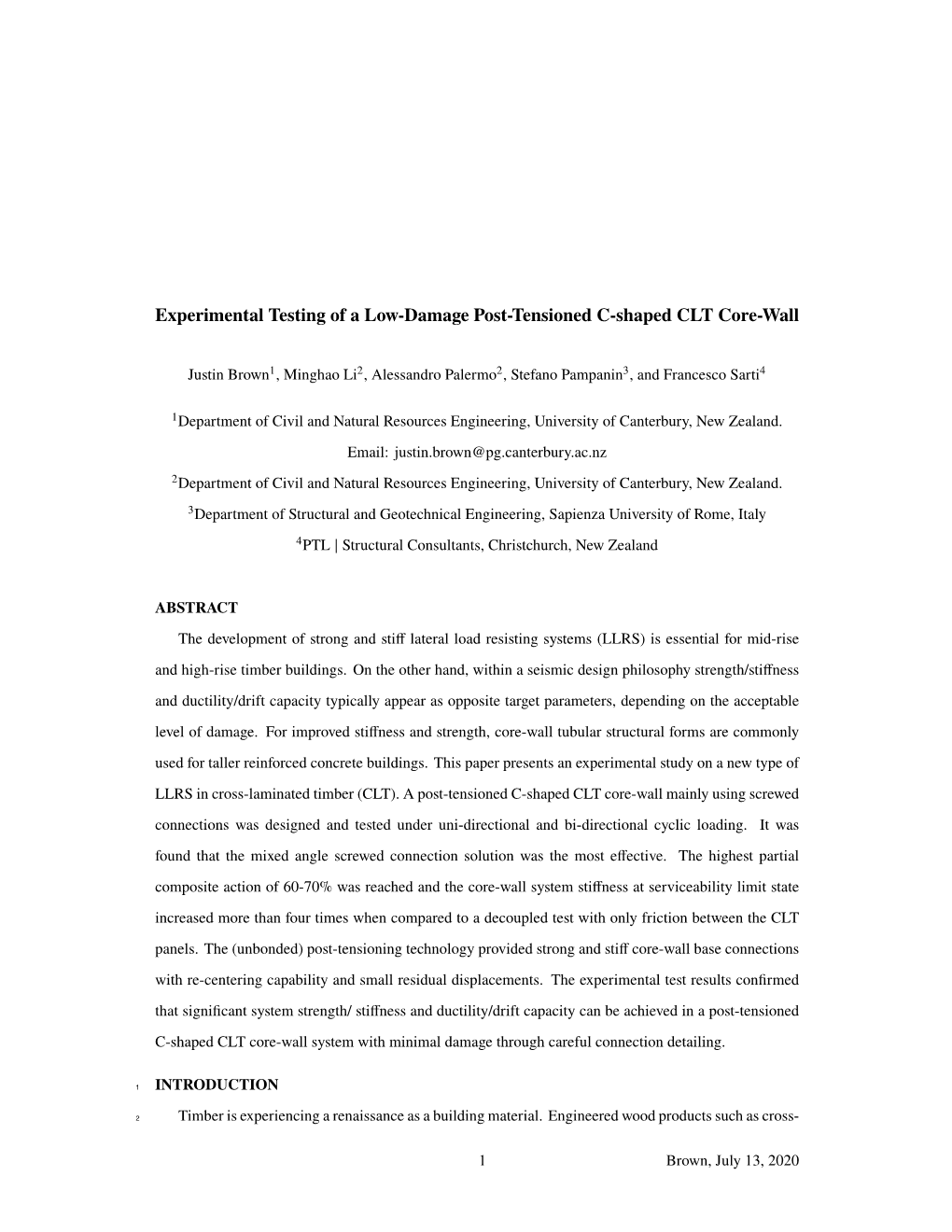Experimental Testing of a Low-Damage Post-Tensioned C-Shaped CLT Core-Wall