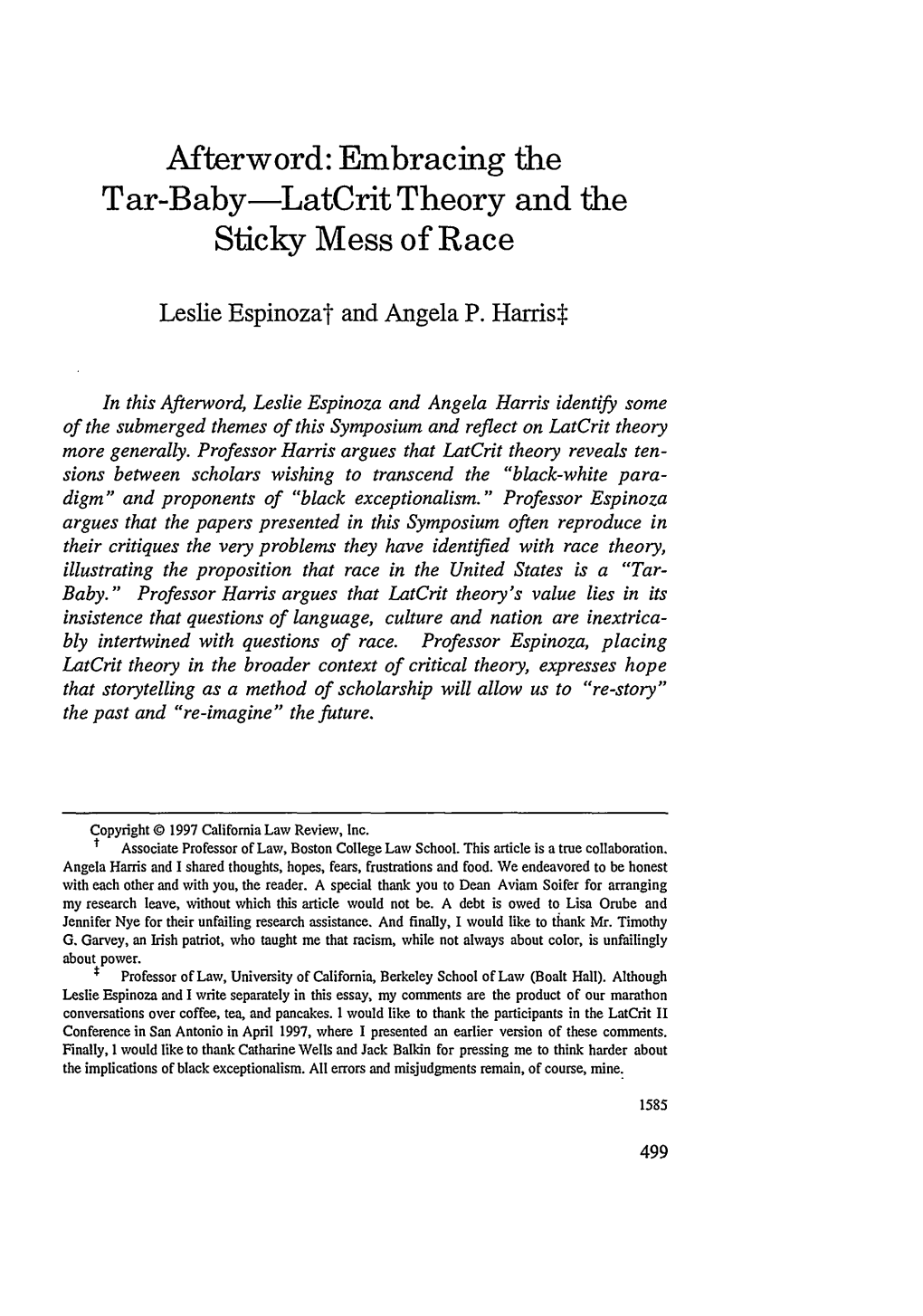 Embracing the Tar-Baby-Latcrit Theory and the Sticky Mess of Race