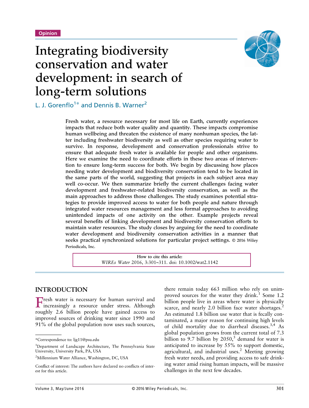 Integrating Biodiversity Conservation and Water Development: in Search of Long-Term Solutions L