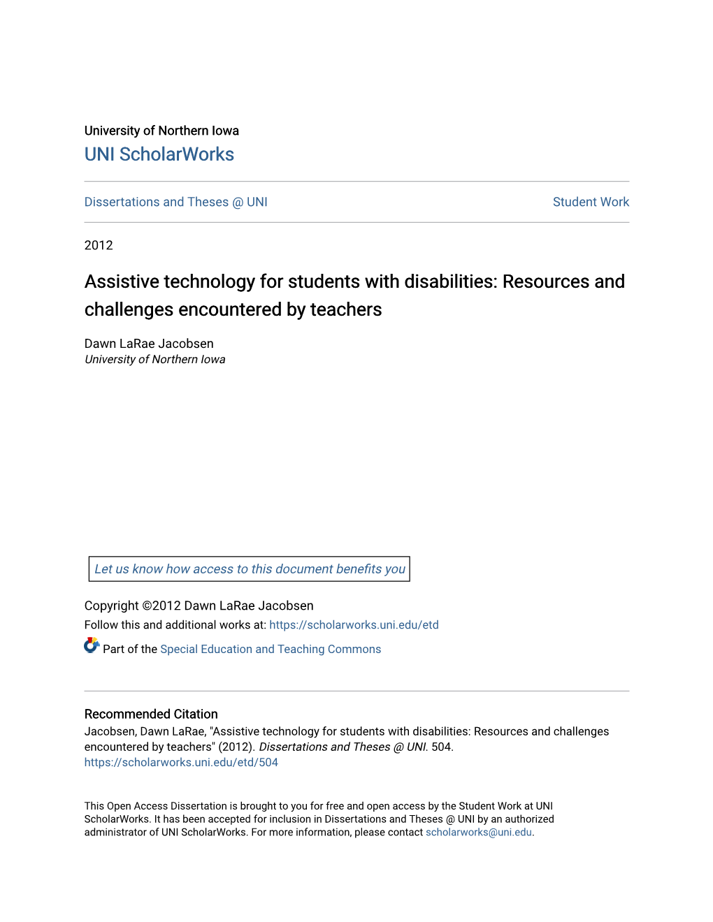 Assistive Technology for Students with Disabilities: Resources and Challenges Encountered by Teachers